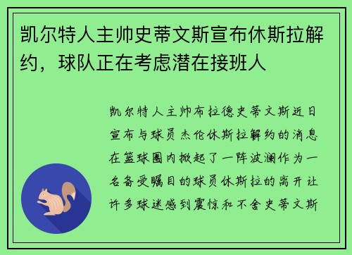 凯尔特人主帅史蒂文斯宣布休斯拉解约，球队正在考虑潜在接班人